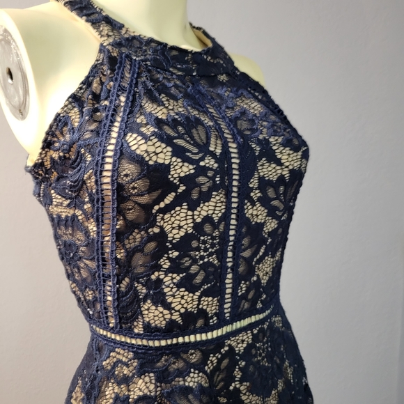Midnight Doll Blue & Tan Lace Dress - Picture 4 of 6